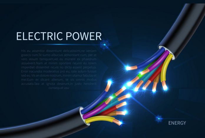 Electric power cables, energy electrical wires abstract industrial vector background